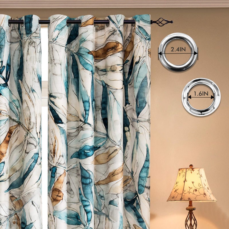 SUBRTEX Light Flitering Curtains 52Wx95L, Room Darkening Vibrant Floral Drapes, 50% Blackout, Semi Sheer Boho Farmhouse Curtains for Living Room, Blue - Image 3